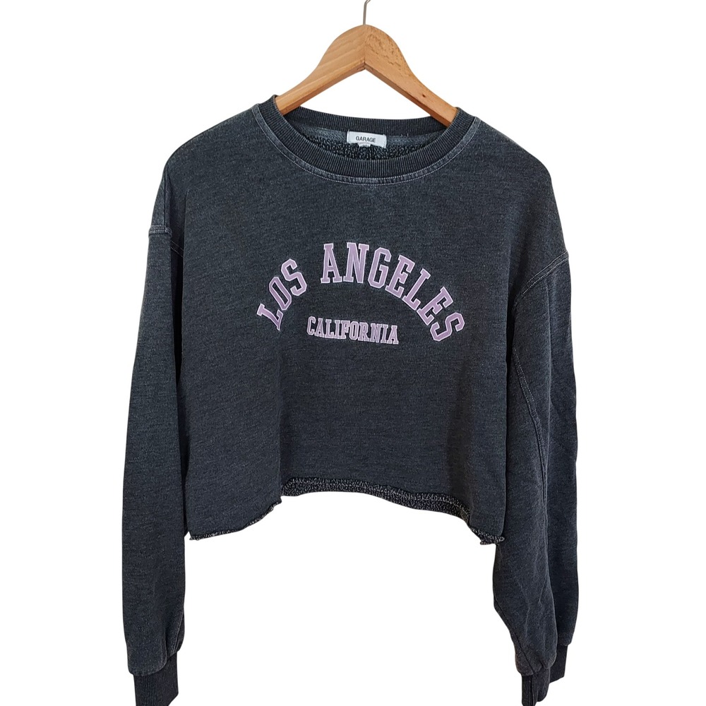 Garage Los Angeles California Cropped Sweatshirt Gray Mineral Wash Y2k